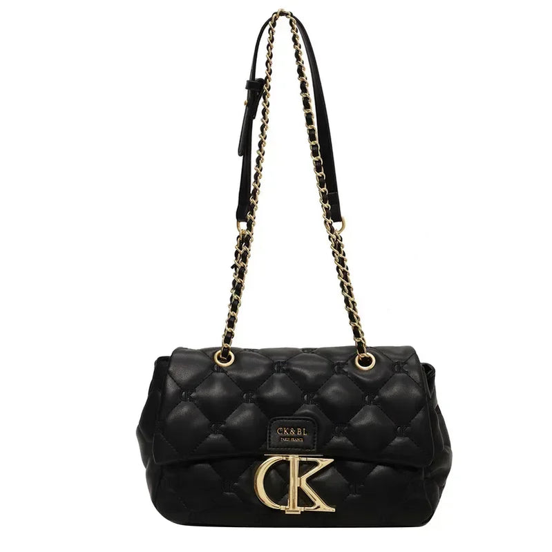 2025 Chic Diamond Pattern Bag for Women - Trendy Chain, Niche Letter Detail Crossbody Bag