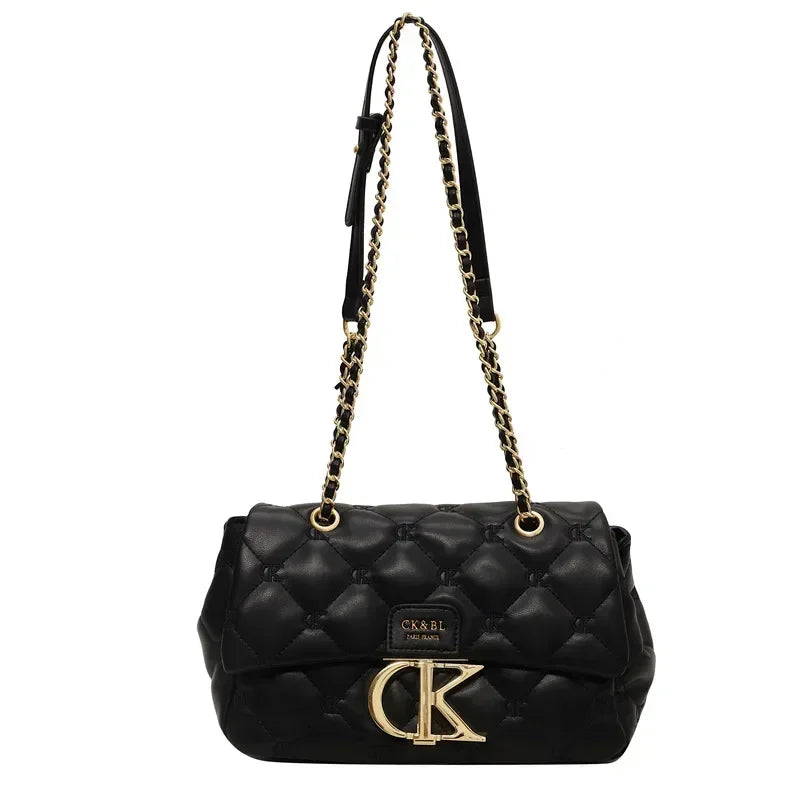 2025 Chic Diamond Pattern Bag for Women - Trendy Chain, Niche Letter Detail Crossbody Bag