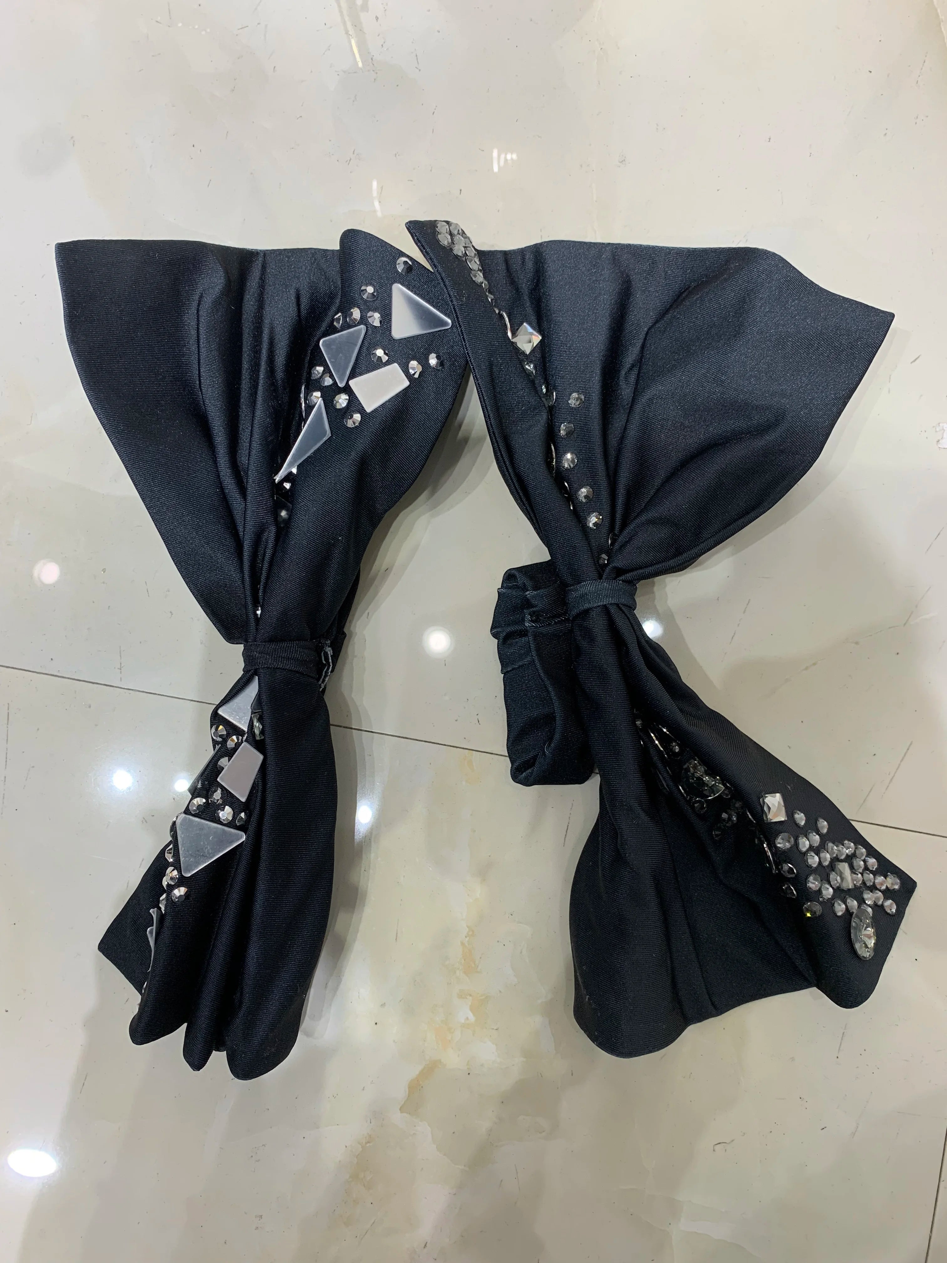 Vestido preto com patchwork e strass, com lentes de laço, vestido longo para festa, comemoração, baile de formatura, palco, festival