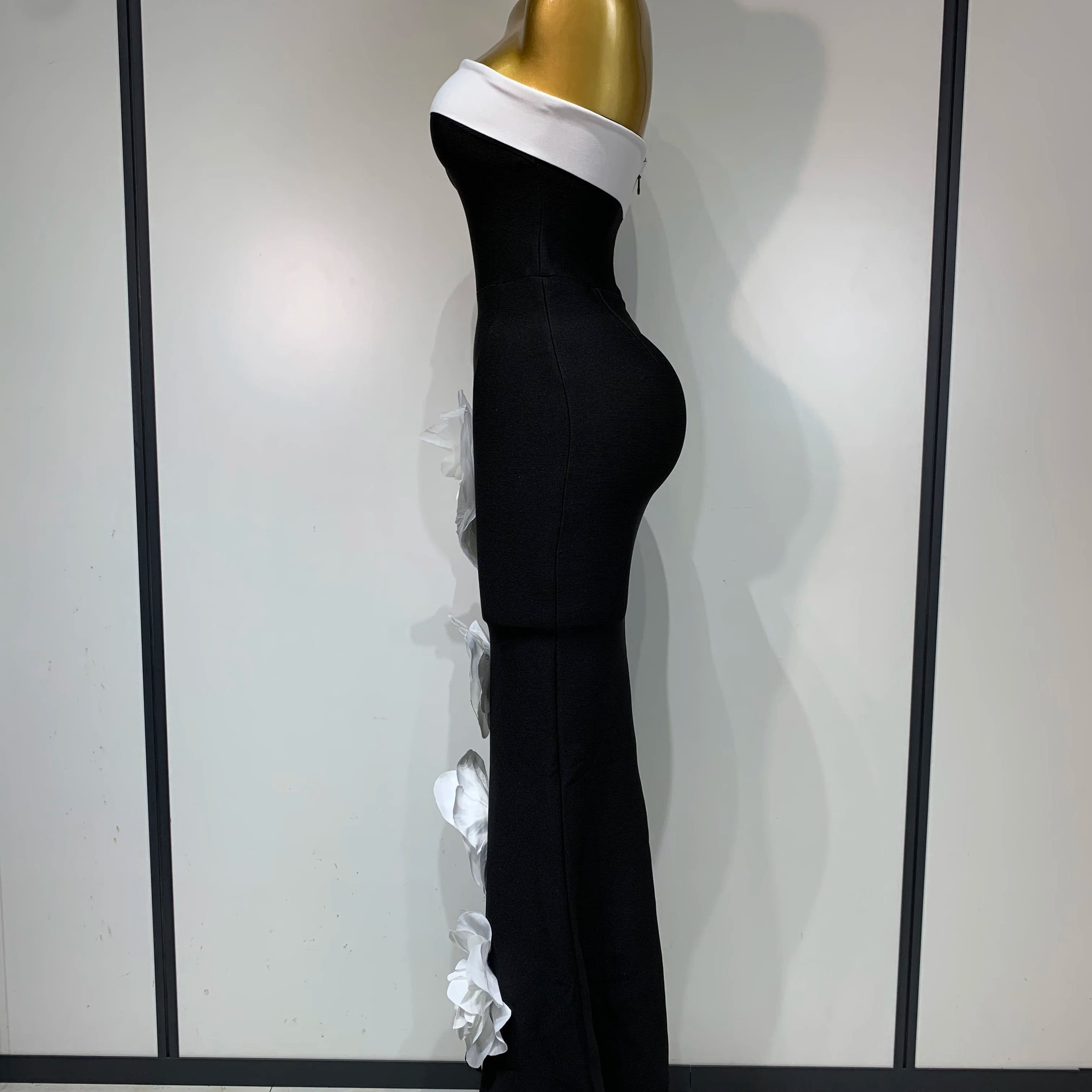 Women Sexy Strapless Backless Flower Maxi Long Bandage Dress 2025 Knitted Celebrity Elegant Evening Club Party Birthday Dresses