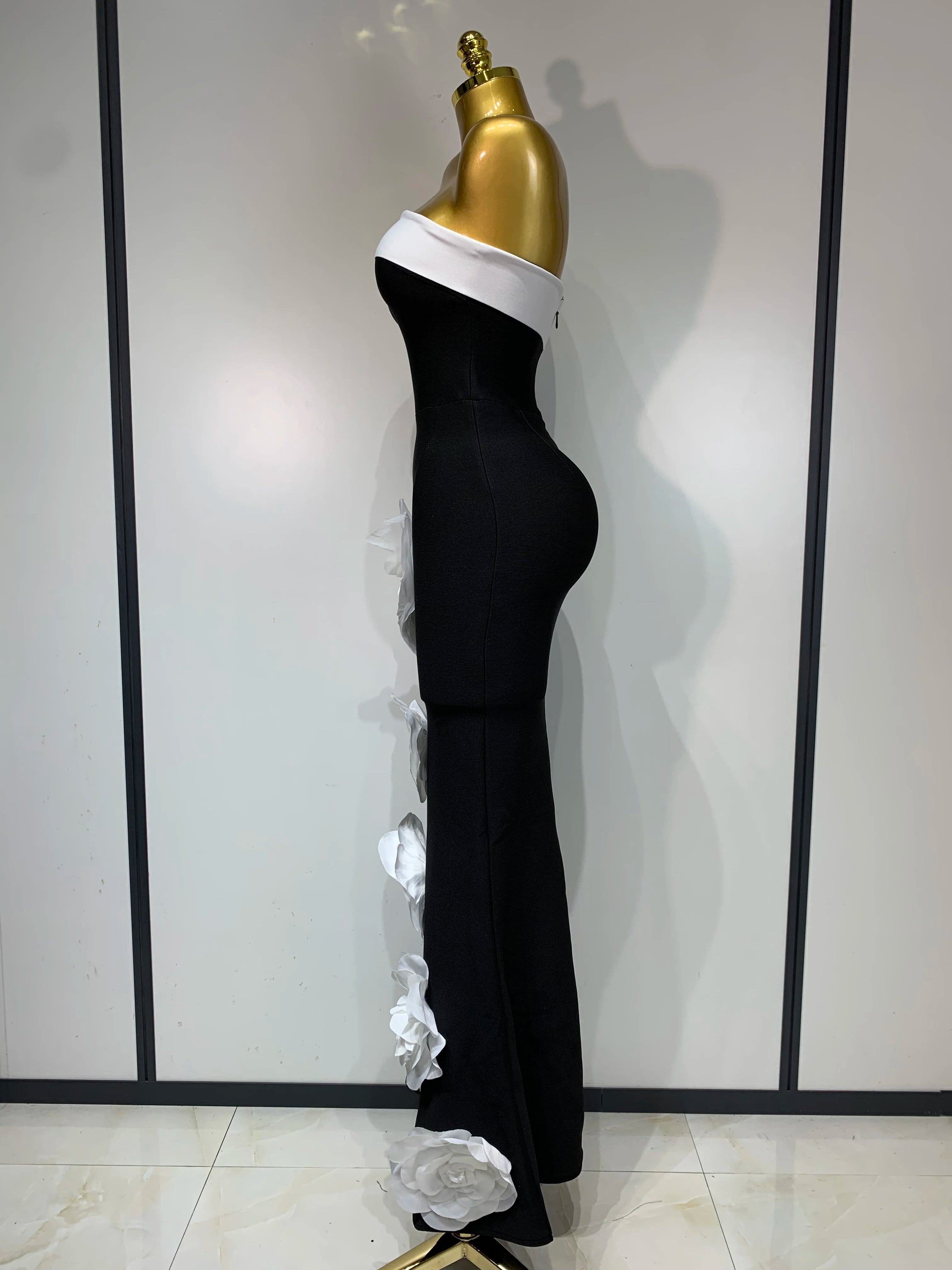 Women Sexy Strapless Backless Flower Maxi Long Bandage Dress 2025 Knitted Celebrity Elegant Evening Club Party Birthday Dresses