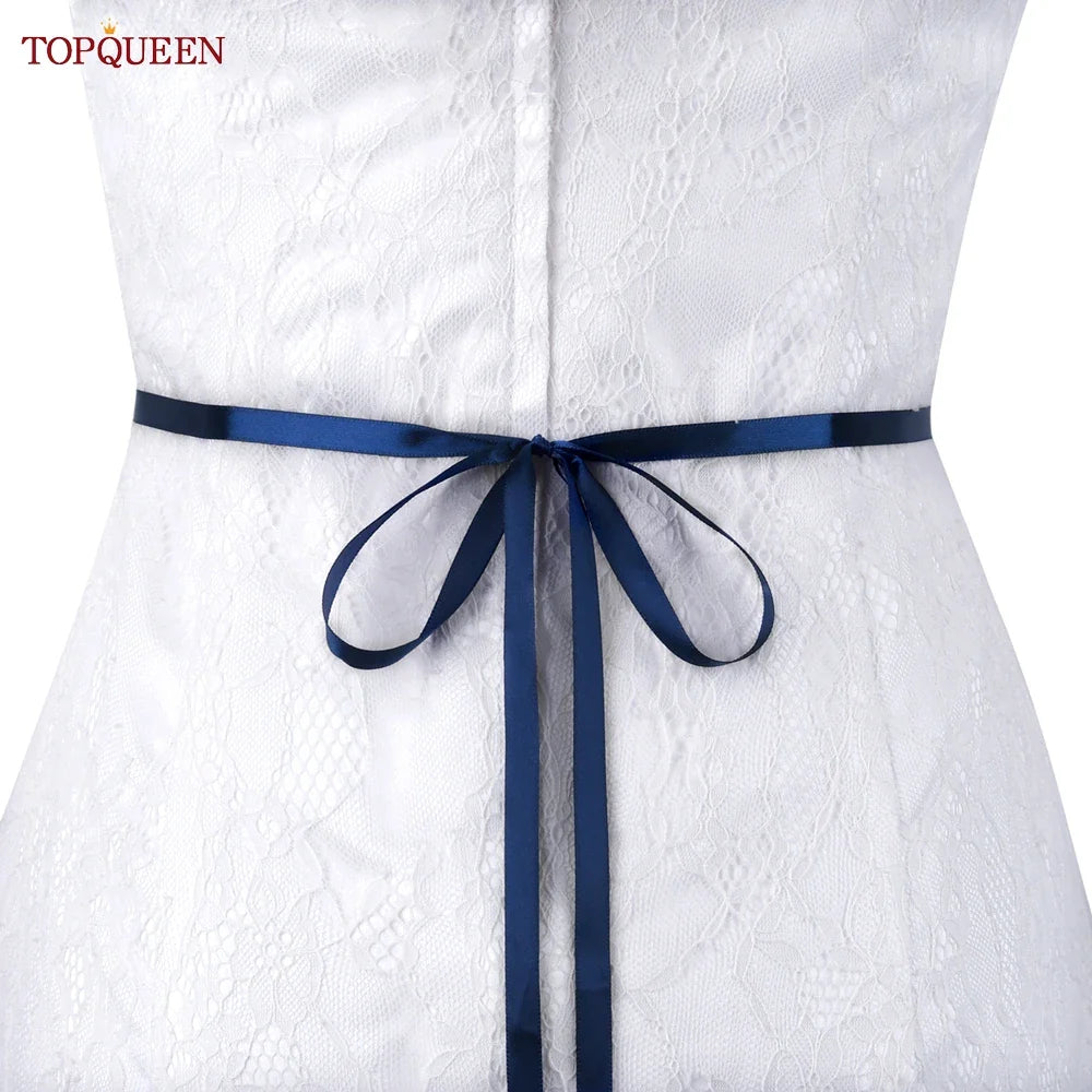 TOPQUEEN New Style Bridal Belt Silver Fancy Rhinestone Women Wedding Dress Accessories Satin Ribbon Belt S51 Navy Blue ribbon