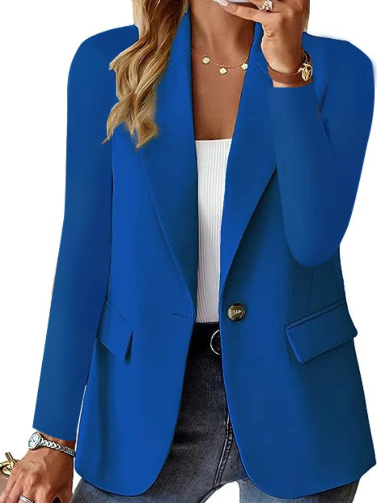 Blazer Woman Clothing Korean Style Outerwear Long Sleeved Top Solid Color Cardigan Autumn Winter Office Lady Jacket Elegant Coat