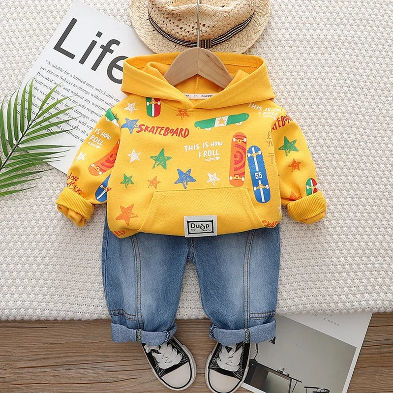 New Spring Autumn Children Boys Clothes Kids Clothing Suit Jacket Coat Pants Infant Cotton Tracksuits 2pcs/set 1 2 3 4 5 Years WN HUABAN YELLOW