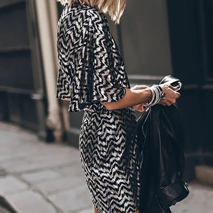 Round Neck Backless Hollow Out Women Dress Summer Casual Femme Half Sleeve Print Dress Streetwear Loose Mini Black Dress Vestido