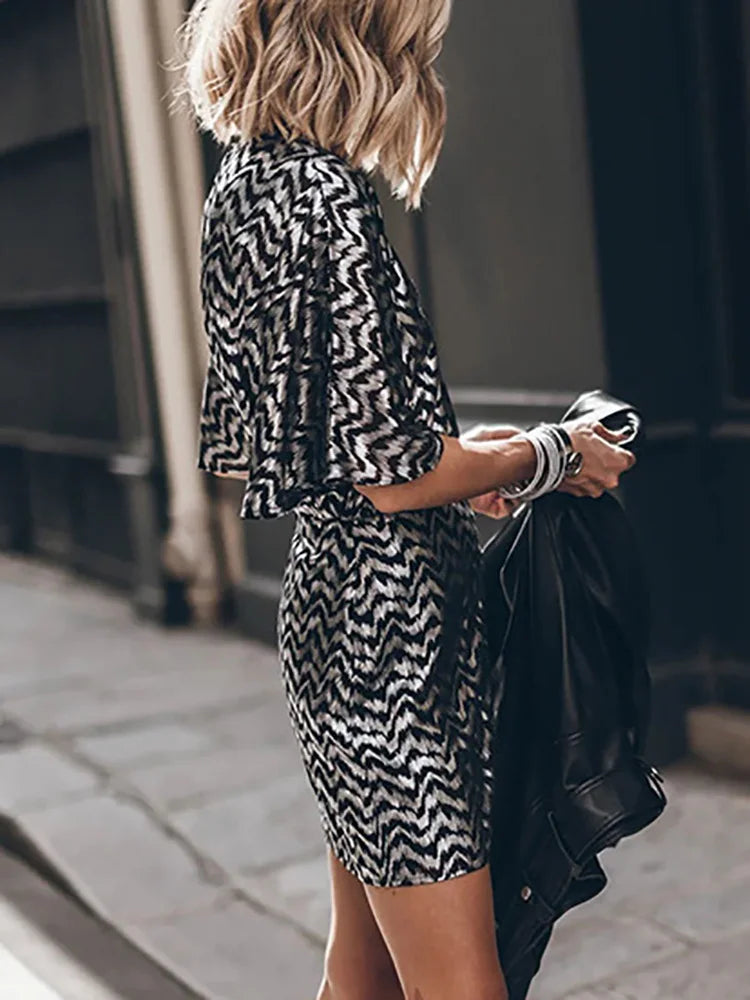 Round Neck Backless Hollow Out Women Dress Summer Casual Femme Half Sleeve Print Dress Streetwear Loose Mini Black Dress Vestido