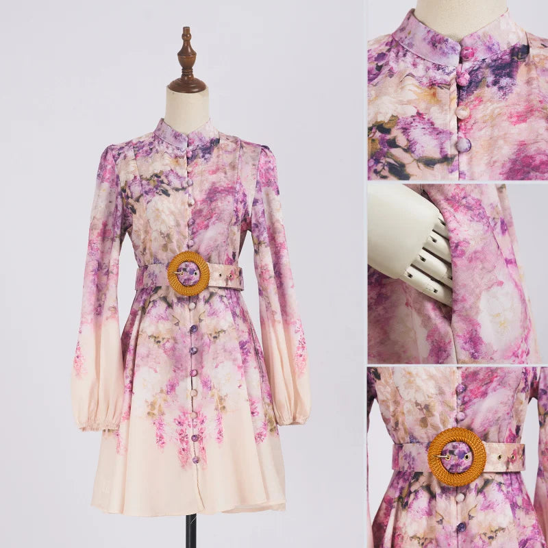 Shot Spot Niche Style Sleeve Single-Breasted Positioning Printing Women's Belt Pocket Short Skirt Large Swing Skirt