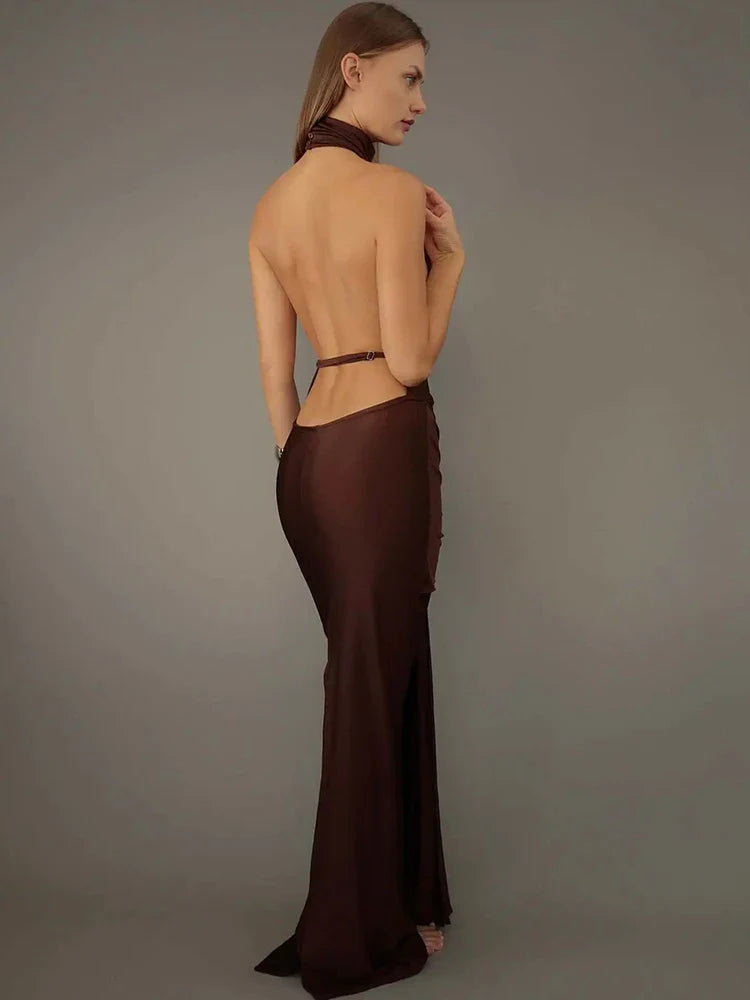 JULISSA MO Sexy Backless Bandage Halter Women Maxi Dress Sleeveless Evening Dress Femme Spring Slim Elegant Party Clubwear 2024