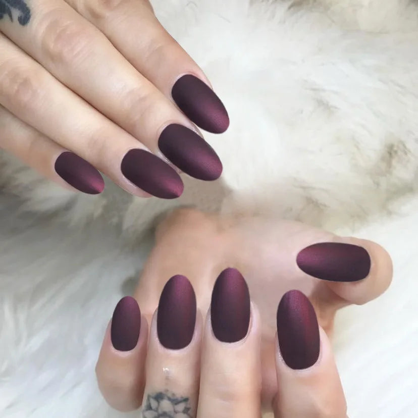 24pcs/set short fake nails for women girls almond ballet nail tips matte red nude brown faux ongles press on acrylic false nail