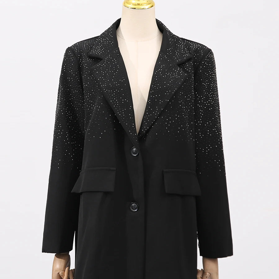 TWOTWINSTYLE Solid Spliced Stick Drill Elegant Jackets for Women Lapel Long Sleeves Patchwork Single Breasted Jacket Female New