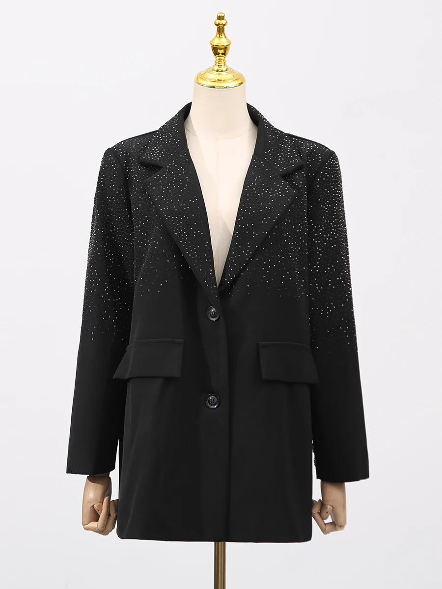 TWOTWINSTYLE Solid Spliced Stick Drill Elegant Jackets for Women Lapel Long Sleeves Patchwork Single Breasted Jacket Female New