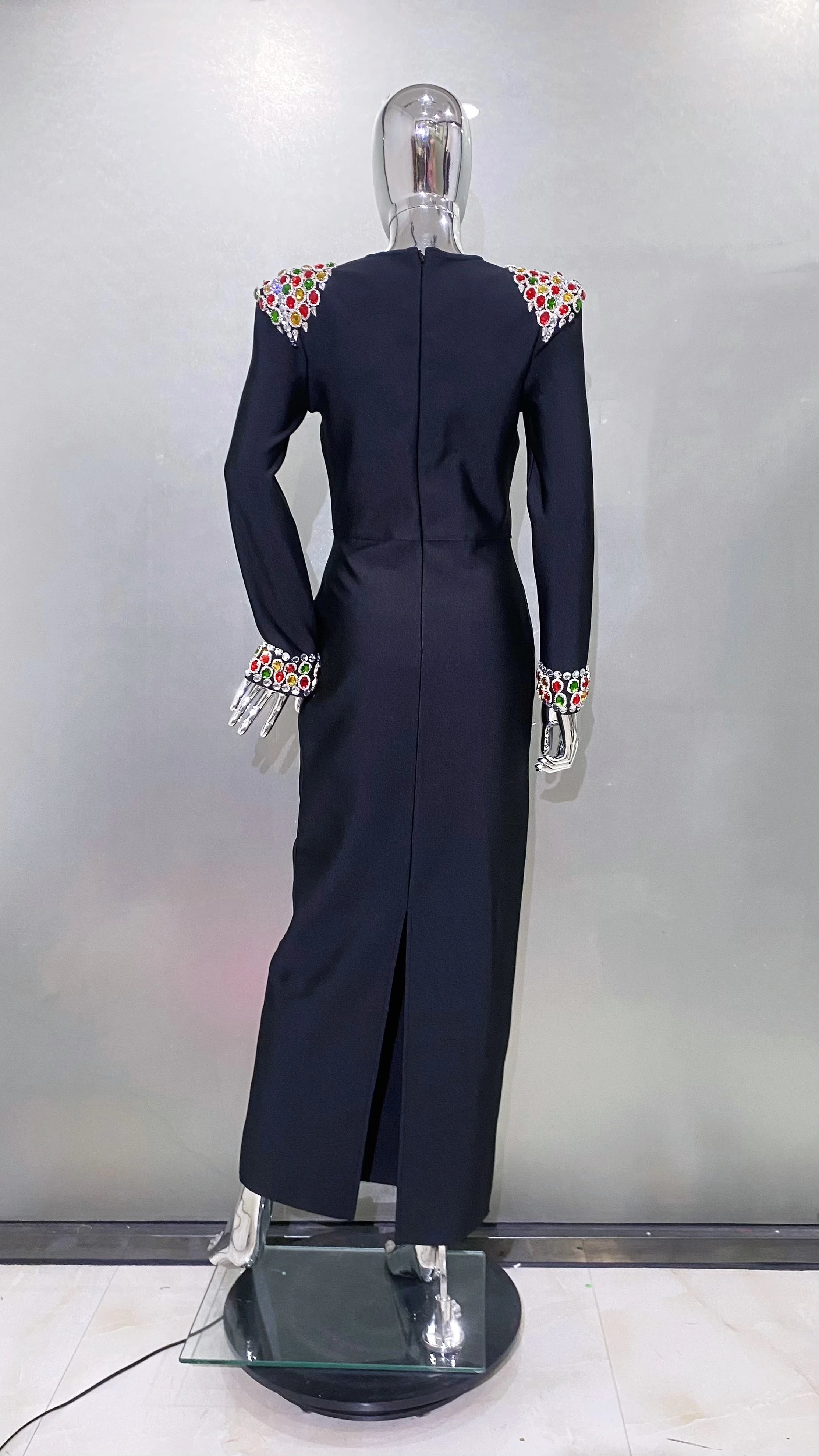 Luxury Colorful Diamonds Sexy Square Collar Black Bandage Dress  Fashion Woman Evening dress Celebrity Cocktail Party Outfit