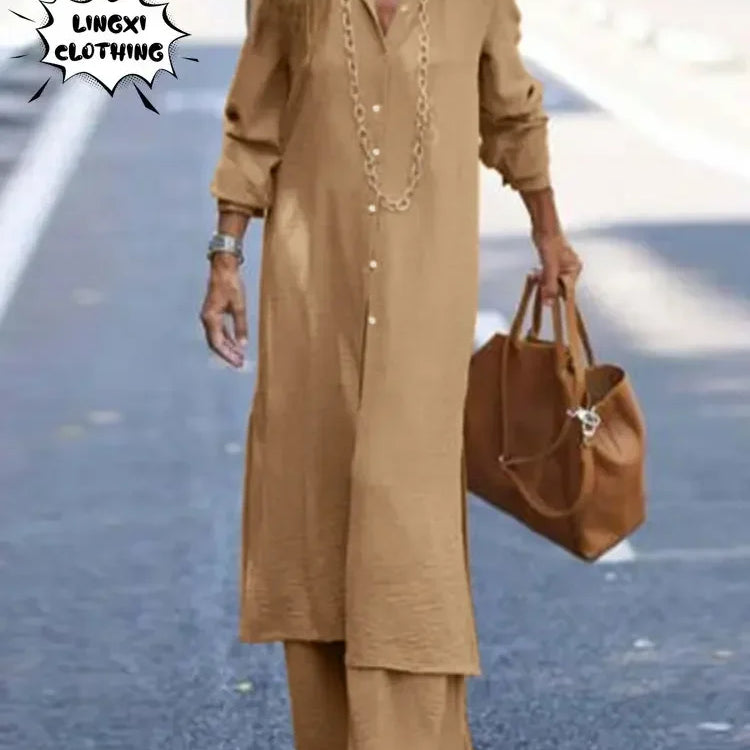 Summer Fashion Plus Size Women's New Matching Collection Elegant Loose Robe Wide Leg Pants Temperament Two Piece Set