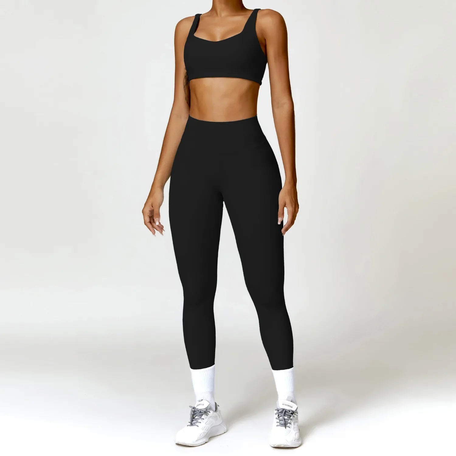 Women Tracksuit Yoga Set 2PCS Sportswear Workout Clothes Athletic Wear Gym Legging Fitness Bra Crop Top Long Sleeve Sports Suits Advanced Black Set-2 CHINA