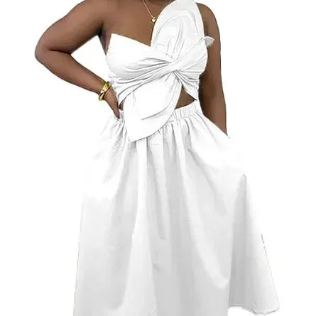 CM.YAYA Women Big Petal Front Strapless Midi Long Dress 2024 Summer Street Vestidos Sexy Party Evening Chic Big Swing Dresses