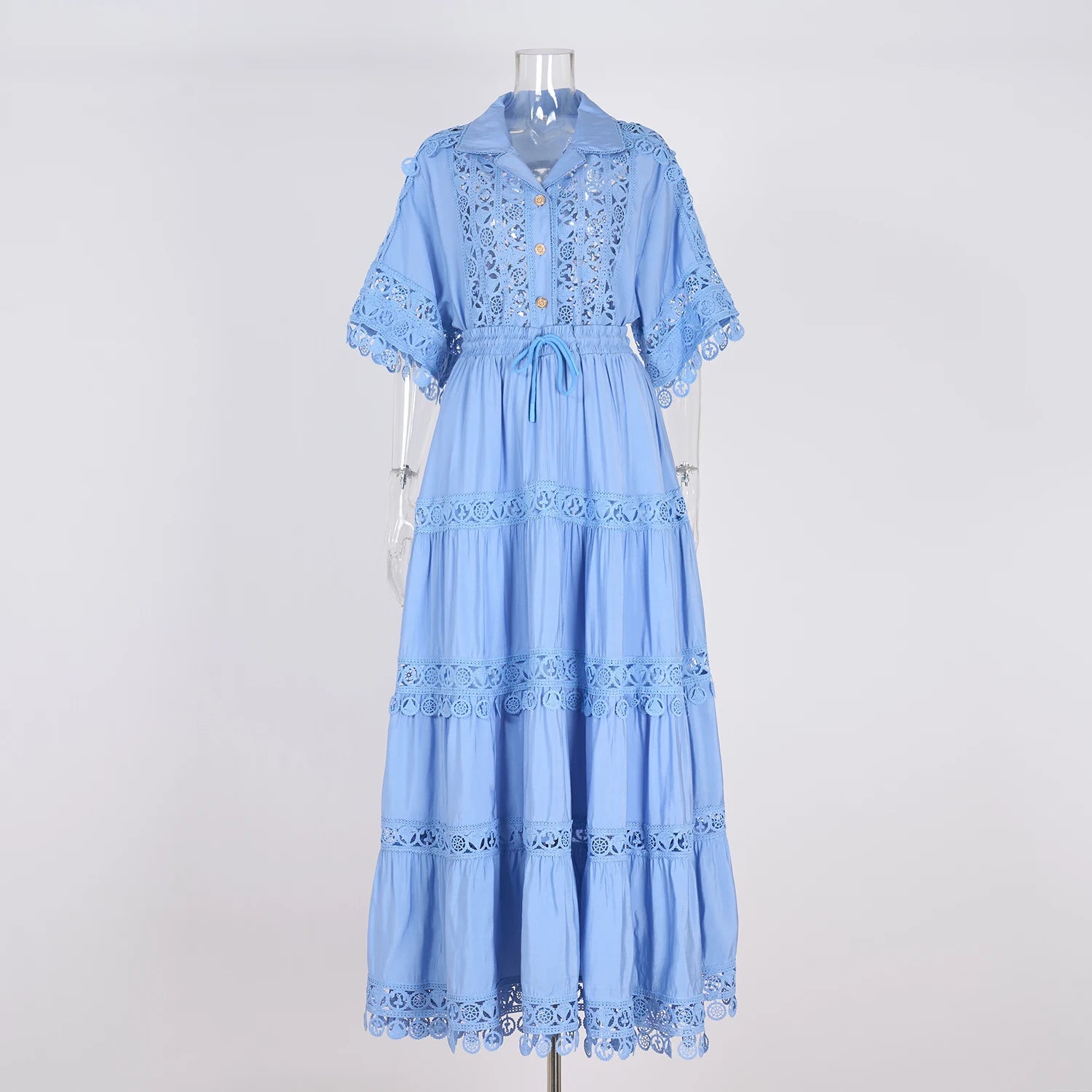 Summer Holiday Embroidery 2 Piece Sets Women Hollow Out Loose Shirt Top + Elastic Waist Maxi Skirts Suits Streetwear Y2k Outfits