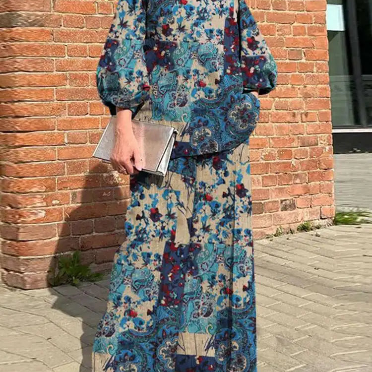 Plus Size ZANZEA Bohemian Matching Sets Casual Printed 2pcs Suits 2023 Women 3/4 Sleeve Tops Tracksuit Autumn Wide Leg Pant Sets