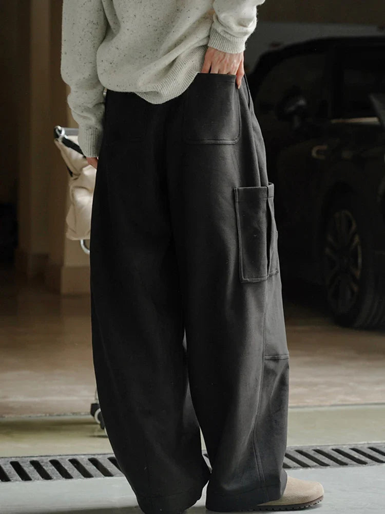 [LANMREM] Streetwear High Waist Wide Leg Pants For Women Big Pockets Design Trousers Female Fashion Trousers Spring New