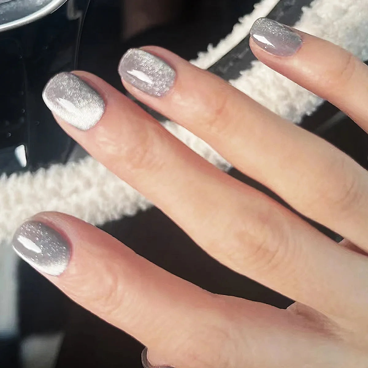 24pcs/set short square fake nails cat eyes glitter pink green purple yellow nude nail tips faux ongles press on false nail art