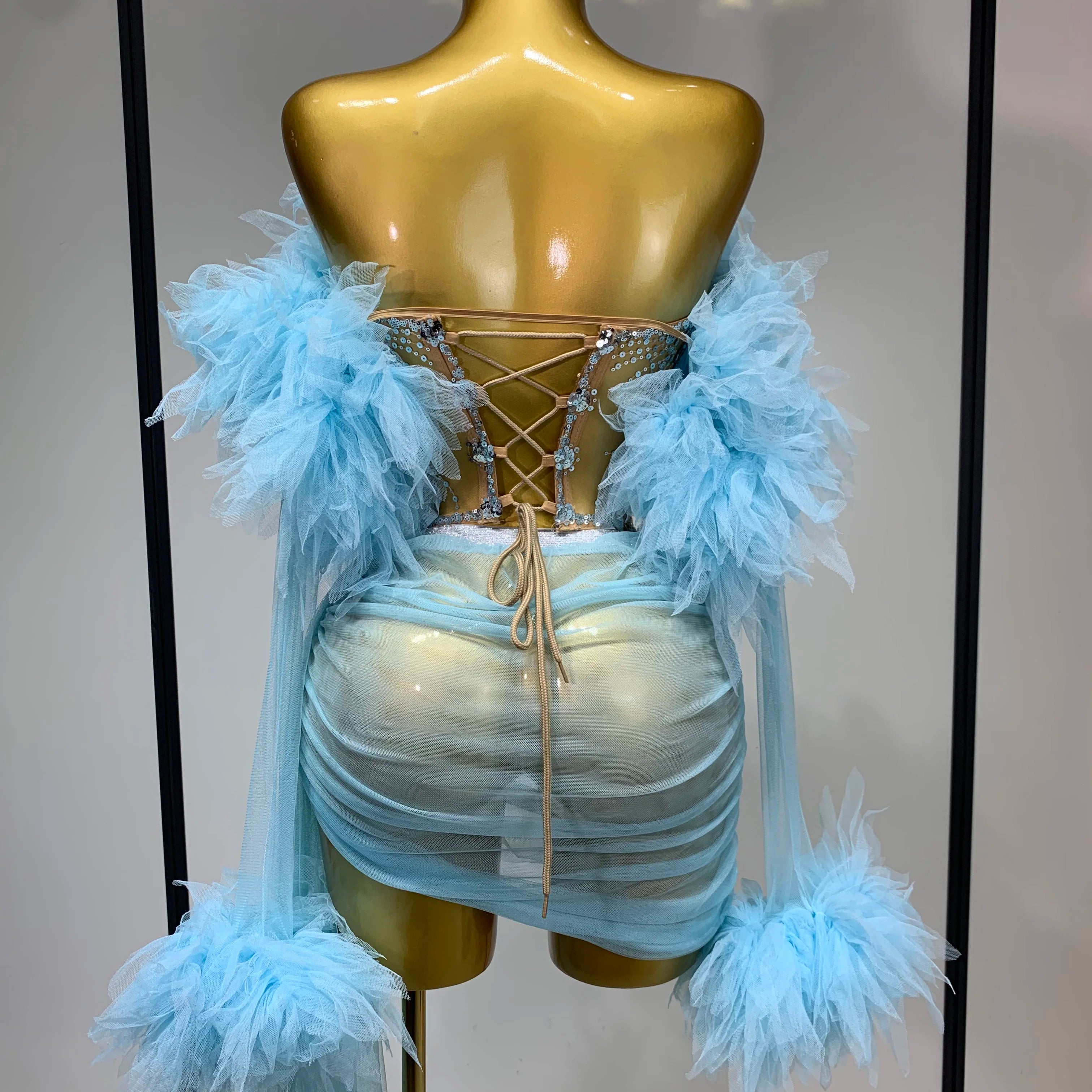 Women Sexy Backless Mesh Transparent Three Pieces Set Performance Dance Costume Nightclub Birthday Photo Shoot Stage Outfit