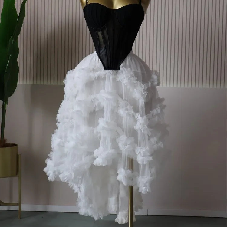 CM.YAYA Women's Dress Set Tunic Irregular Crop Top and Irregular Ball Gown Maxi Long Skirt Suit 2025 Two 2 Piece Set Outfits