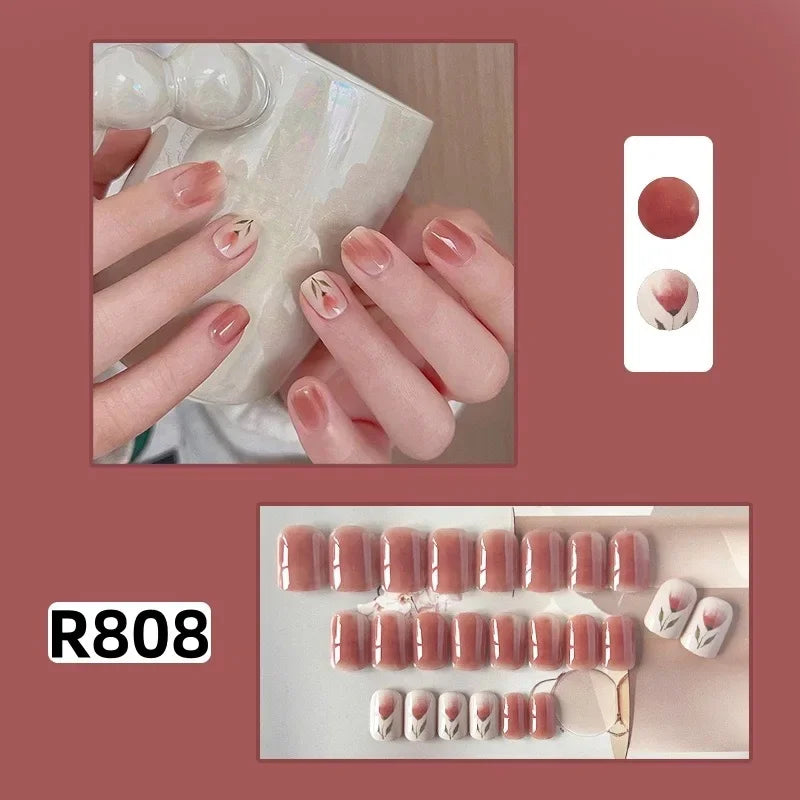 24Pcs/set French Gold Border Nail Elegant&Trendy Wearable Nails for Women Girl New Edition Removable Nail