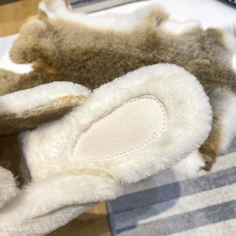 women's plush flat slippers Winter Home and Outdoor Shoes Fashionable fur warm design work and office mules Large size 41-44