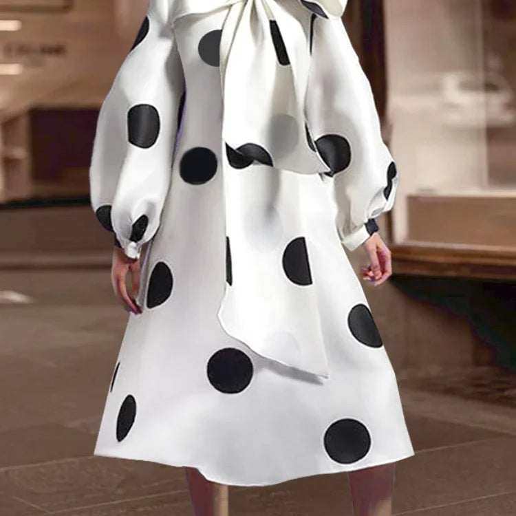 Women White Dress Polka Dot Print Big Bow Lantern Sleeve Spring Elegant Fashion Birthday Party Evening Plus Size Gown Robes 4XL