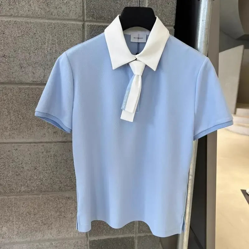 Spring And Summer Golf Clothing Women's Temperament Silk Scarf Short Sleeve Quick-drying Breathable Casual Lapel T-shirt Top SC 02