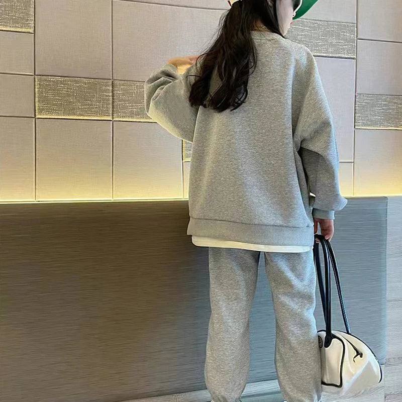 Autumn Girls' Spring Wear Sweater Set Medium and Big Children's Leisure Clothing Suit Girls' Fashion Kids Sports Set