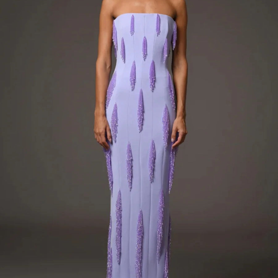 TWOTWINSTYLE Purple Slimming Spliced Bead Elegant Dresses for Women Strapless Sleeveless Temperament Dress Female Clothing New