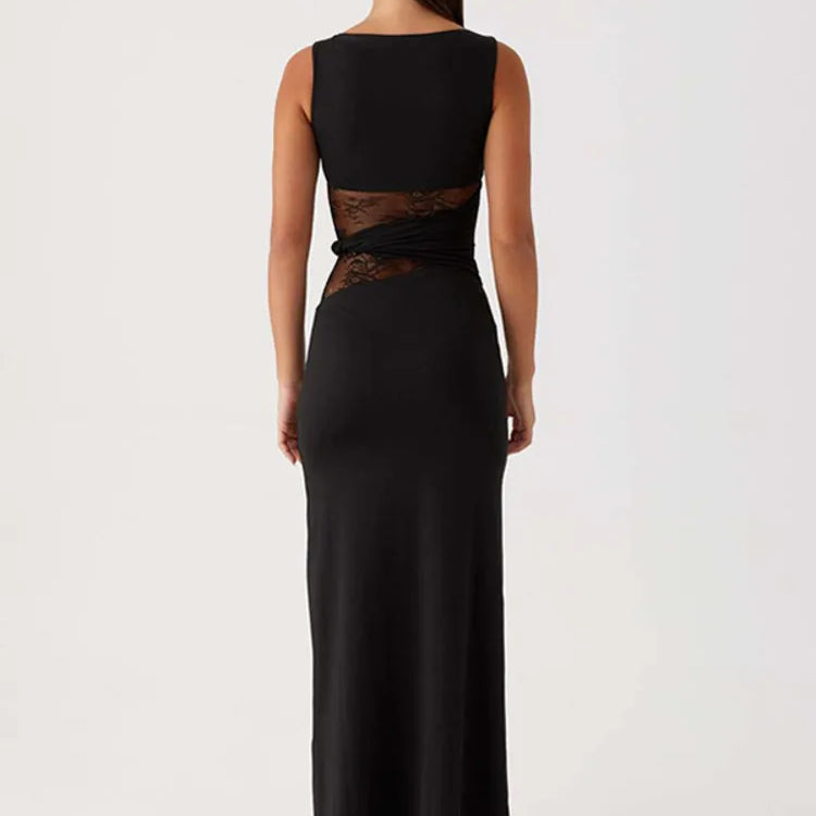 Sheer Lace Sleeveless Sexy Maxi Dress For Women Gown Summer Patchwork Fashion O Neck Bodycon Long Tank Dress Vestido