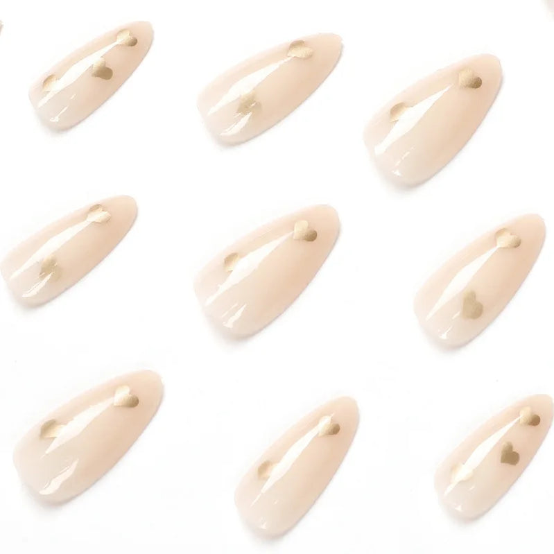 24pcs Simple French Gold Heart Pattern Press on Nail Tips Artificial Fake Nails Seamless Removable False Nails
