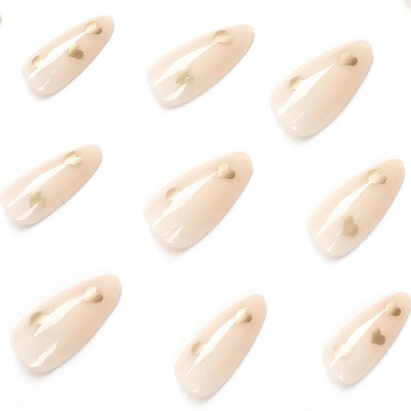 24pcs Simple French Gold Heart Pattern Press on Nail Tips Artificial Fake Nails Seamless Removable False Nails