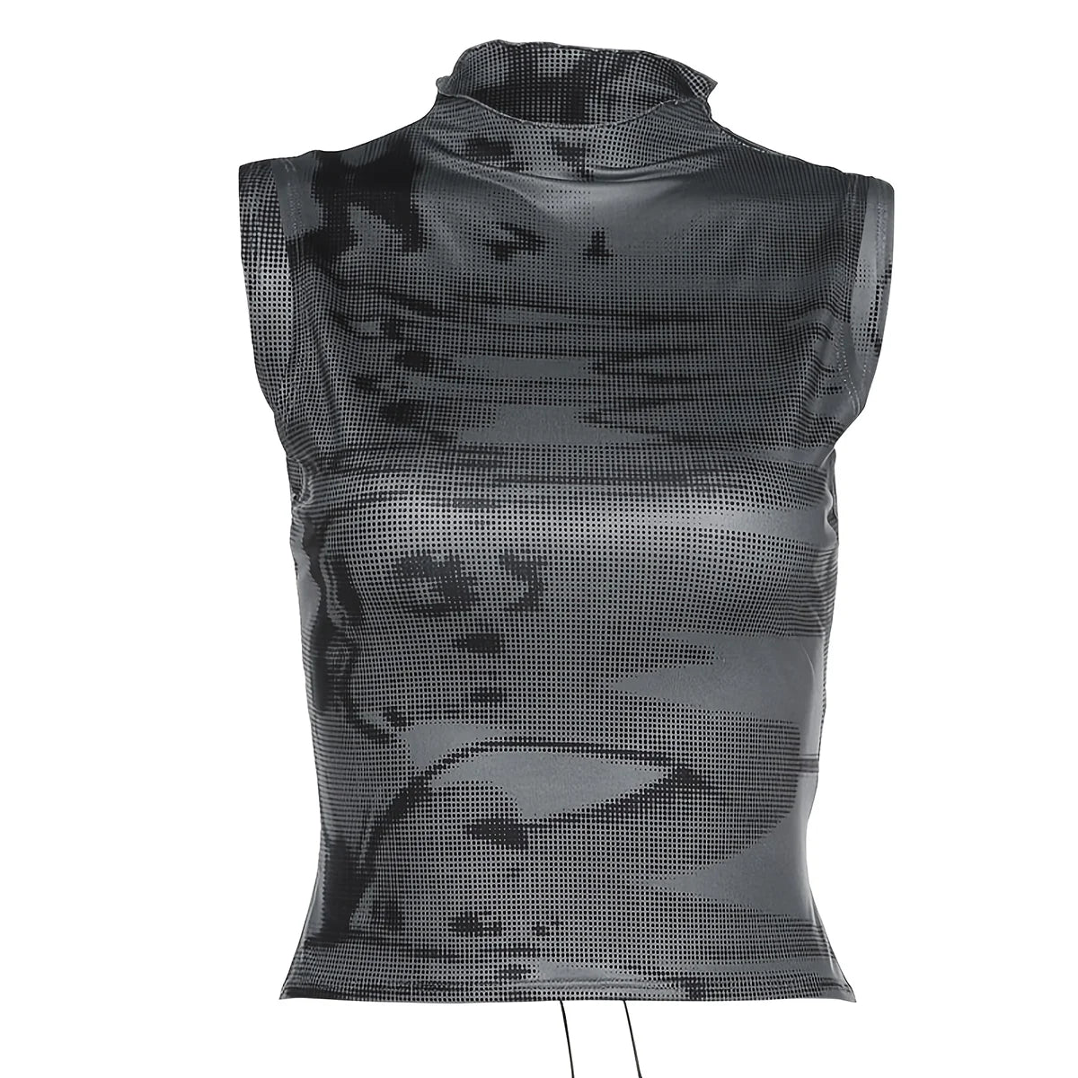 CHEEKDOURL Summer Fit Sexy Strap Design Fashion Round Neck Open Waist Sleeveless Printed Tank Top Women's Cropped GRAY