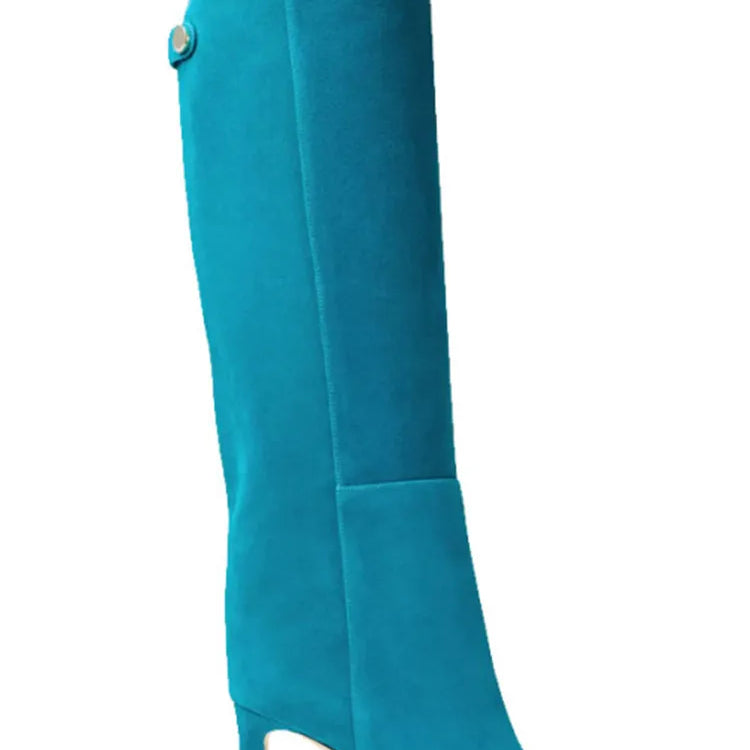 Women's New Thin High Heel Knee Long Boots Fashion Pointed Mid Length Women's Boots Autumn and Winter Fashion Women's Boots 553-blue