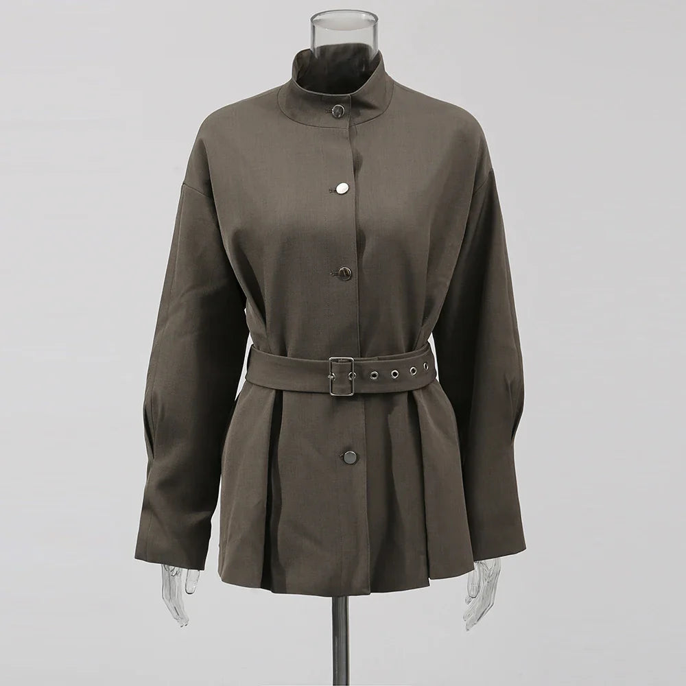 Solid Loose Spliced Single Breasted Fashion Jackets for Women Round Neck Long Sleeves Temperament Jacket Female New