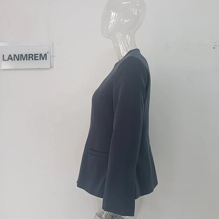 LANMREM Chic Blazer Coat For Women Long Sleeves Round Collar Irregular Fashion Office Lady Clothing Summer New 2DA5301
