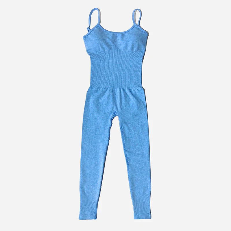 Women's Tracksuit Yoga Set Seamless Jumpsuits One Piece Fitness Workout Rompers Sportswear Gym Set Workout Clothes For Women Blue