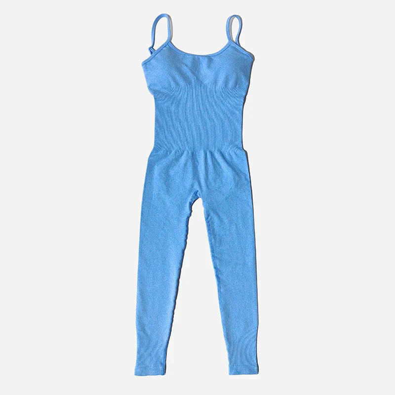 Women's Tracksuit Yoga Set Seamless Jumpsuits One Piece Fitness Workout Rompers Sportswear Gym Set Workout Clothes For Women Blue