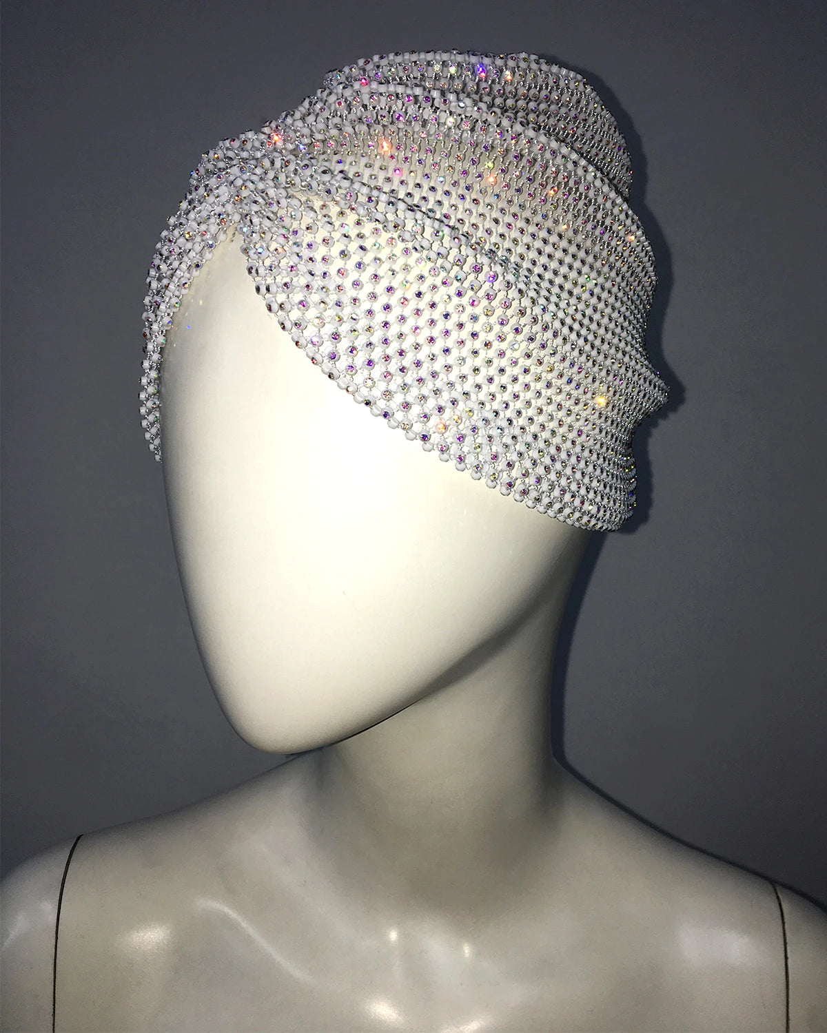 Fishnet Diamond Luxury Cap for Women, Shiny Women's Hat, Rhinestone Kerchief, Hip Hop Headwear, Nightclub Party, Fashion Beanies WHITE One Size
