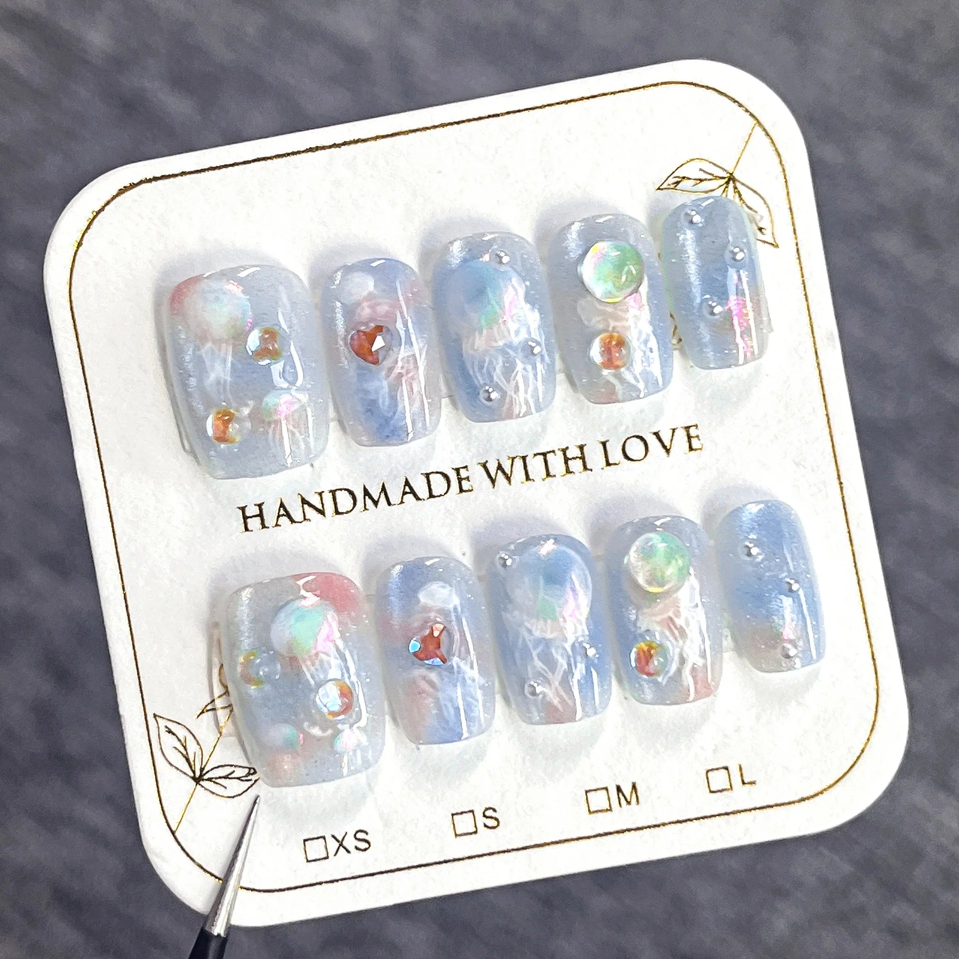 10Pcs Summer Fresh Fruit Pattern Design False Nails Detachable Lovely Short Square Ballet Glossy Full Cover Handmade Nails Art