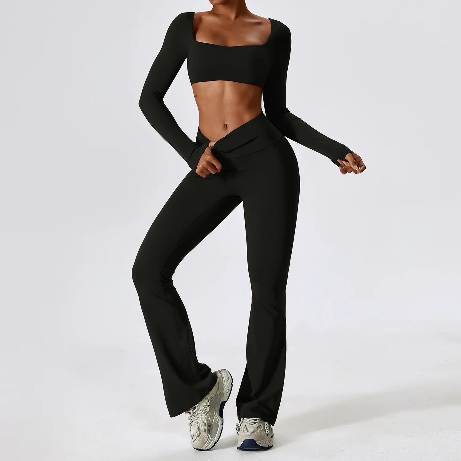 2 Pieces Women Tracksuit Yoga Set Workout Sportswear Gym Clothing Fitness Long Sleeve Crop Top High Waist Leggings Sports Suits Advanced Black Set-3 CHINA