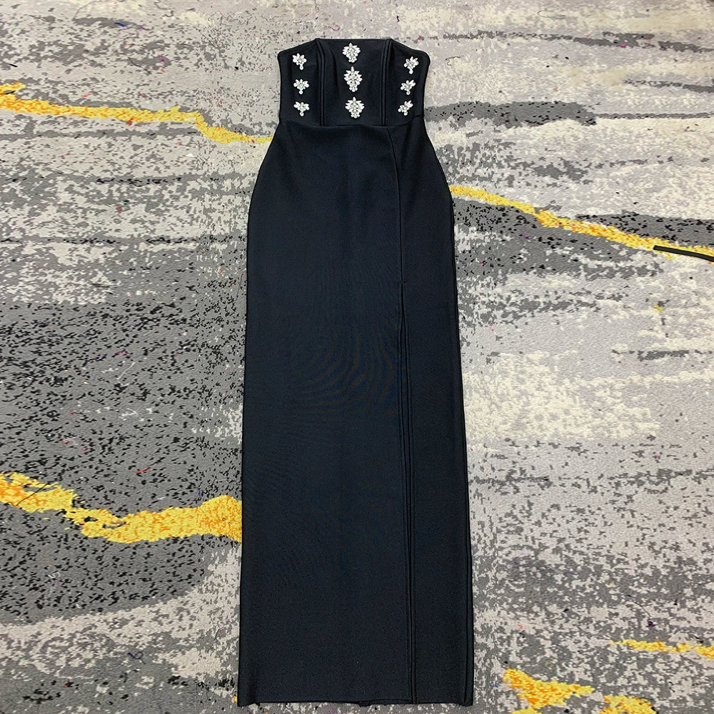 Sexy Beading Bandage Dress New Women Sleeveless Clothes Club Party Celebrity Elegant Dresses black