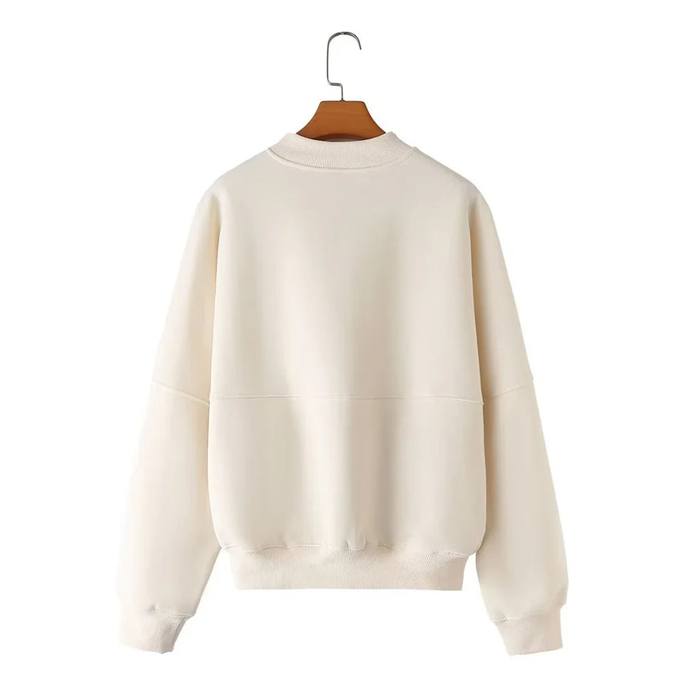 Autumn/Winter New Women's Zipper Pilot Jacket Outerwear Sweater Loose High Waist Fleece Pants Fashion Set