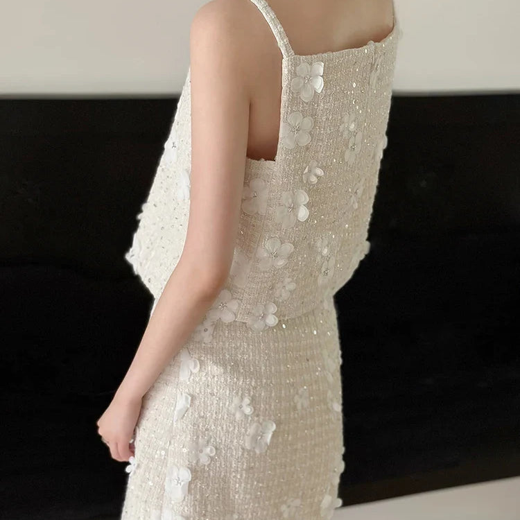 TWOTWINSTYLE Patchwork Floral Two Piece Sets For Women Round Neck Sleeveless Vest High Waist Mini Skirt Casual Set Female 2023