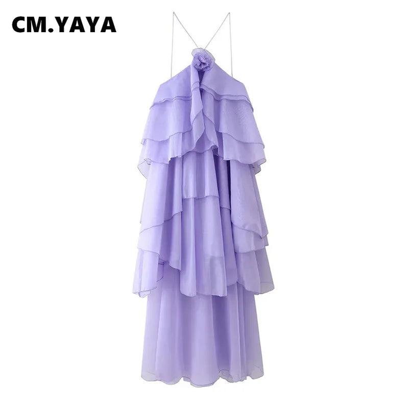 CM.YAYA Women Sleeveless Ruffles Loose Ball Gown Smock Strap Maxi Long Sexy Dress 2025 Birthday Vacation Party Dresses Vestidos