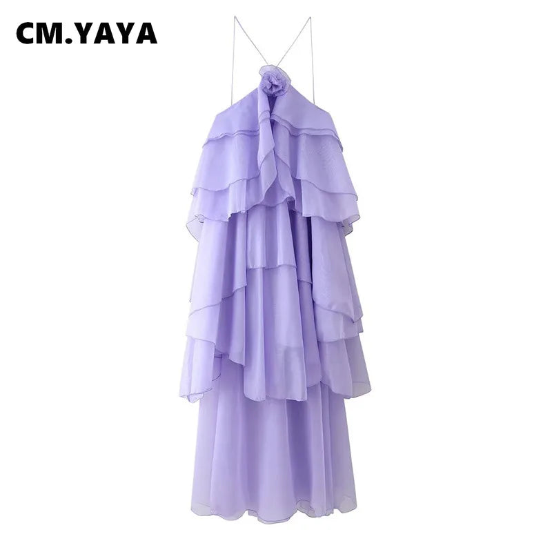 CM.YAYA Women Sleeveless Ruffles Loose Ball Gown Smock Strap Maxi Long Sexy Dress 2025 Birthday Vacation Party Dresses Vestidos