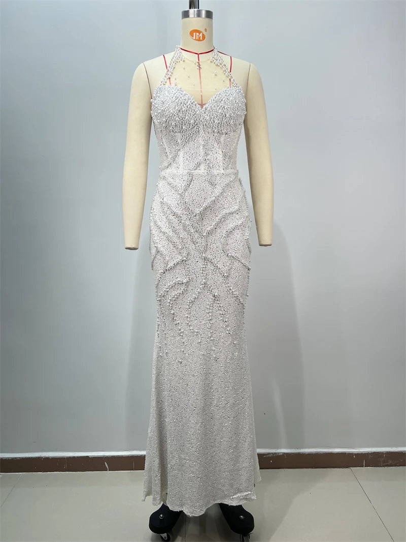 2025 New Pink Sequins Sexy High Slit Strapless  Long Dress Graceful Woman Wedding Party Dress Red Carpet Goddess Vestido