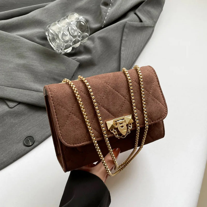 Imitation Suede Women Chain Shoulder Bags Solid Color Flap Bag New Female Small Underarm Bag Fashion Commute Crossbody Bag